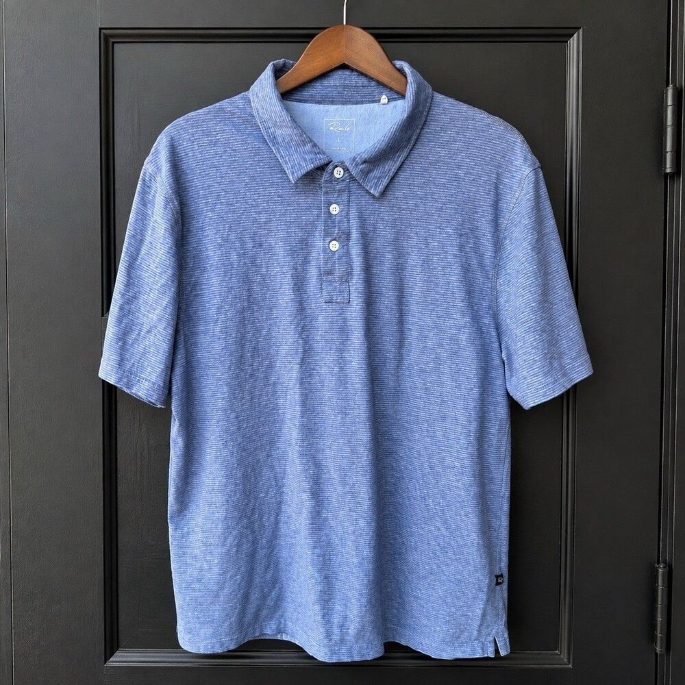 Rails Men’s L Blue Striped Short Sleeve Polo Shirt Collared Button Logo